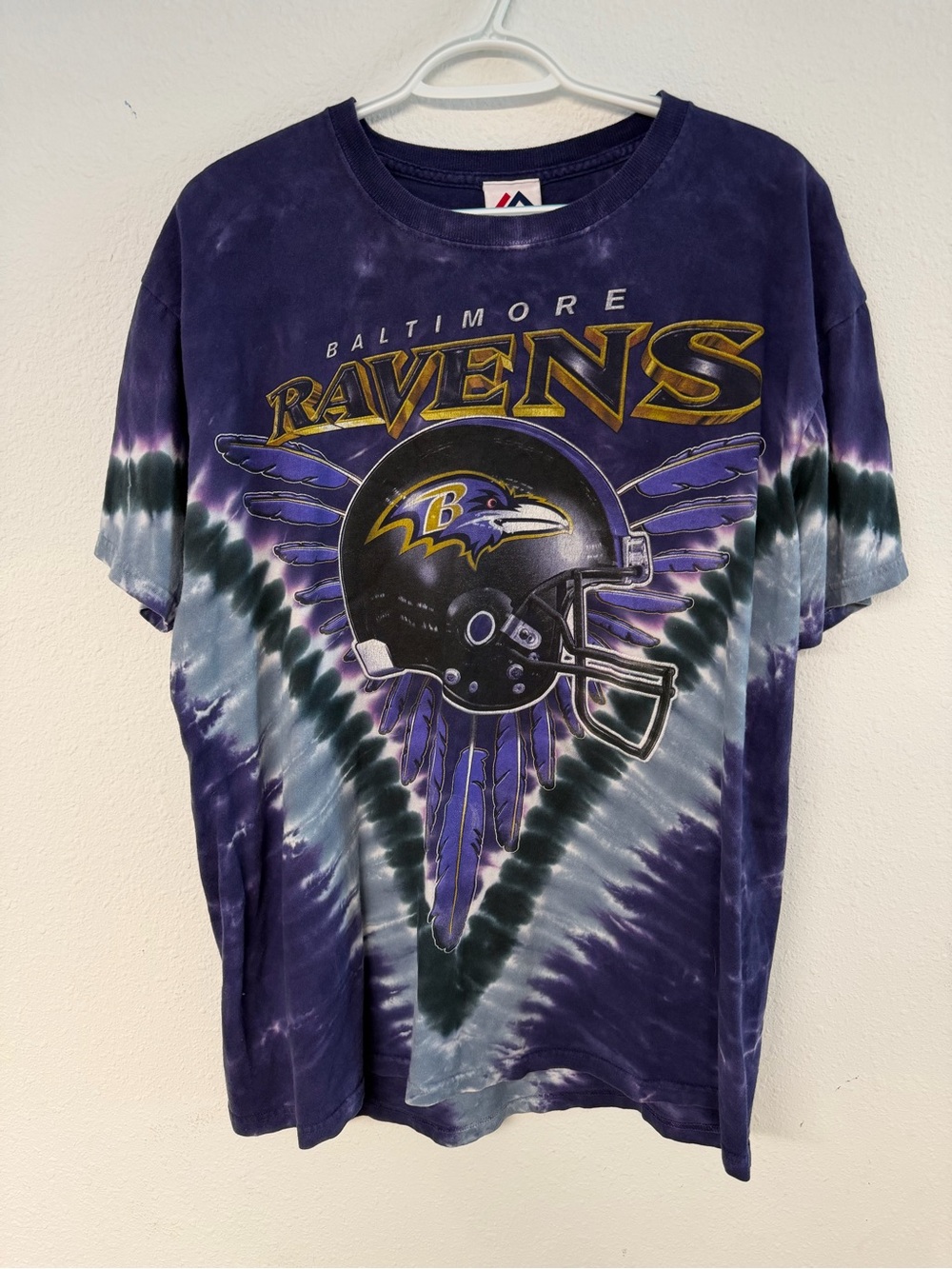 Vintage Majestic Baltimore Ravens Purple and Black Tie-Dye Graphic Tee
